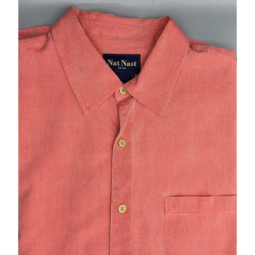 Nat Nast Short Sleeve Button Down Shirt Tango Red Silk Blend Mens XL 70% Silk